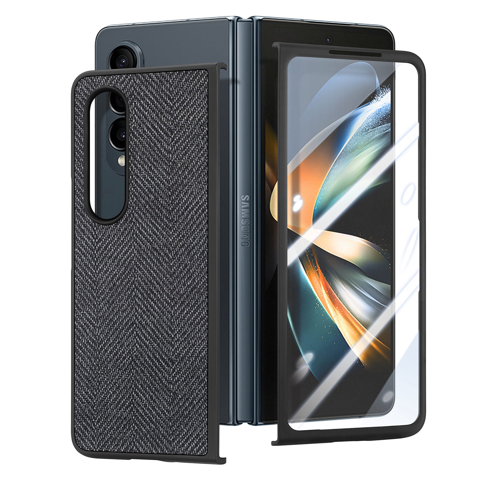 For Samsung Galaxy Z Fold4 5G PU Leather PC Case Jeans Cloth Texture Anti-Drop Phone Cover with Tempered Glass Film For Samsung Galaxy Z Fold4 5G PU Leather PC Case Jeans Cloth Texture Anti-Drop Phone Cover with Tempered Glass Film